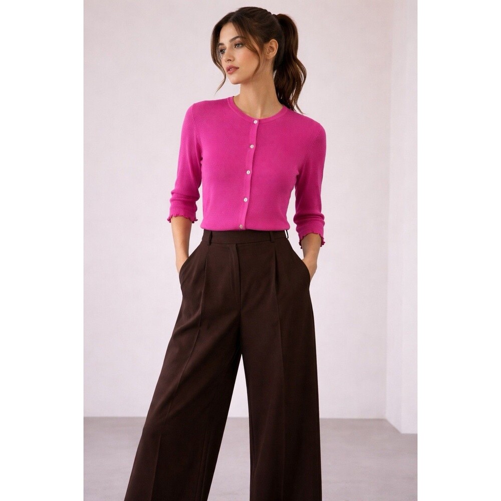 Victoria Holley Silk Sweater Pink S Button Front Cardigan Style 3/4 Sleeve